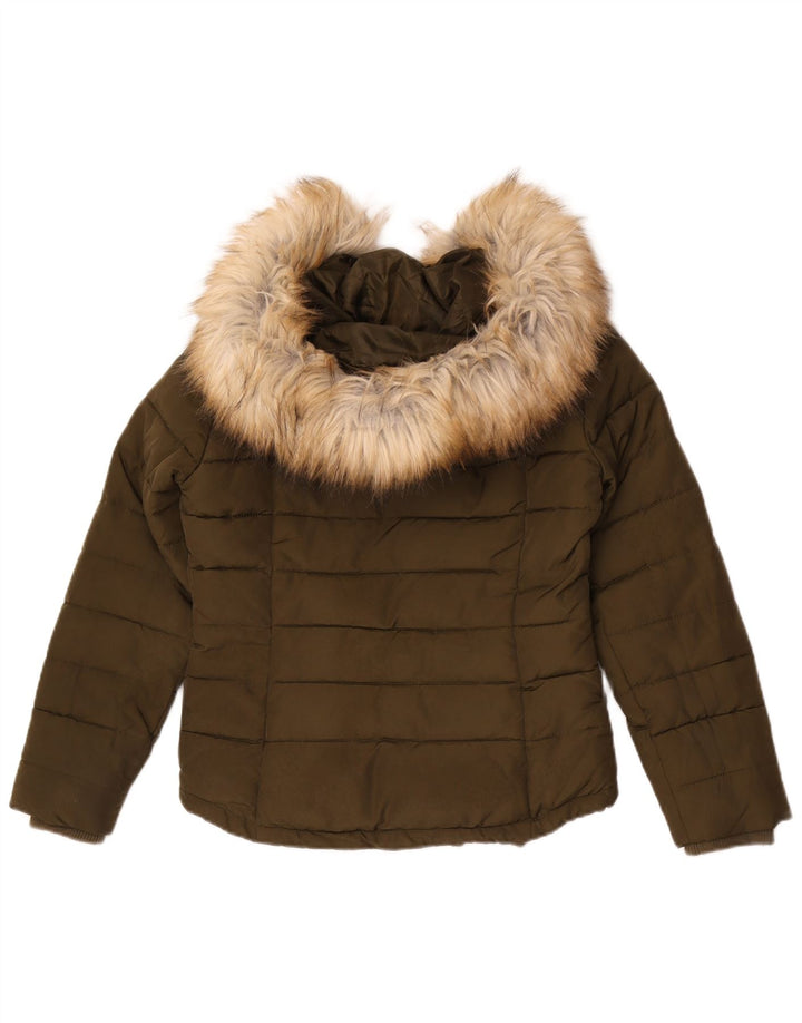 Topshop Womens Hooded Oversized Padded Jacket UK 4 XS Khaki Polyester