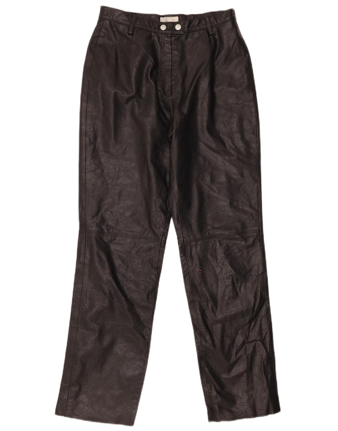 ESPRIT Womens Straight Leather Trousers UK 12 Medium W26 L31 Black Leather