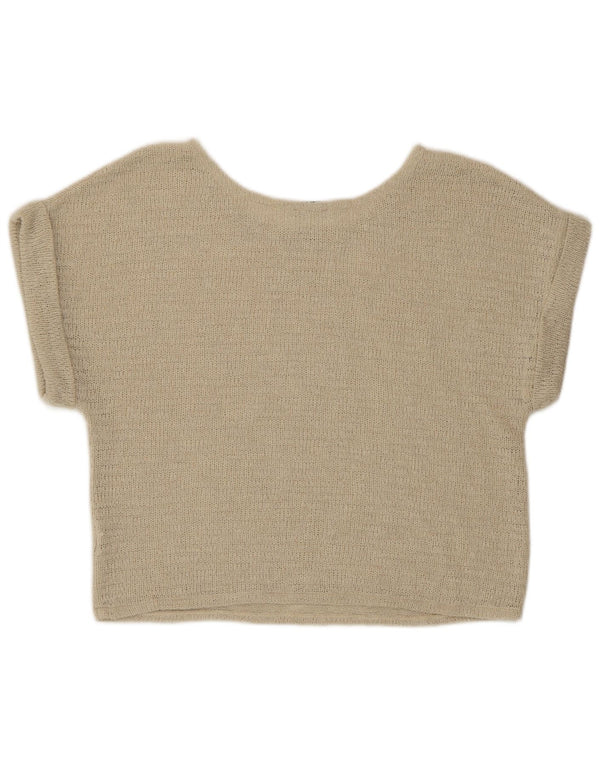 Zara Womens Crop Knit Blouse Top UK 16 Large Beige