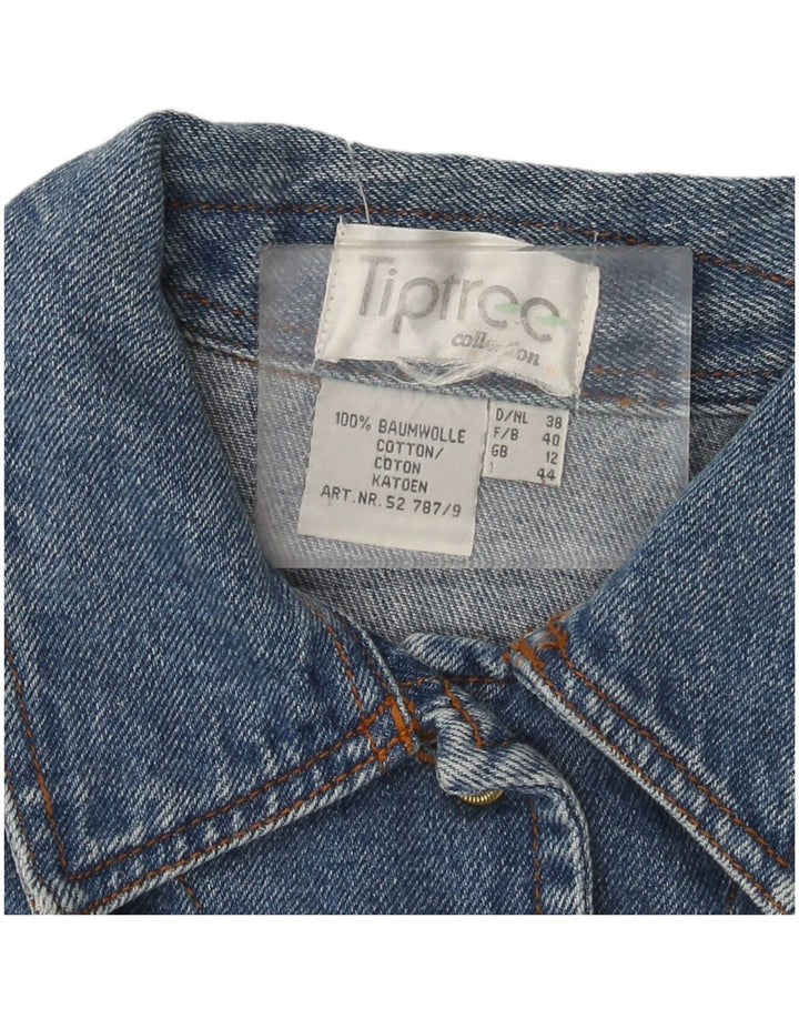 Vintage Womens Denim Jacket UK 12 Medium Blue Colourblock Cotton