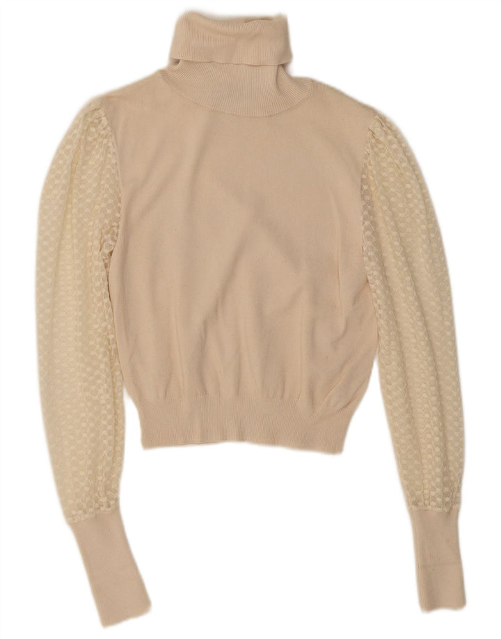 Zara Womens Crop Roll Neck Jumper Sweater UK 8 Small Beige