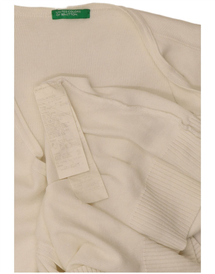 Benetton Womens Cardigan Sweater UK 14 Large White Cotton