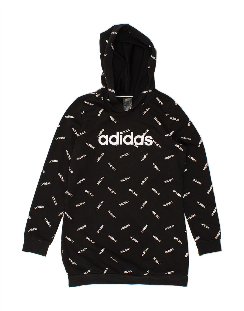 ADIDAS Womens Graphic Hoodie Jumper UK 12/14 Medium Black Cotton | Vintage Adidas | Thrift | Second-Hand Adidas | Used Clothing | Messina Hembry 