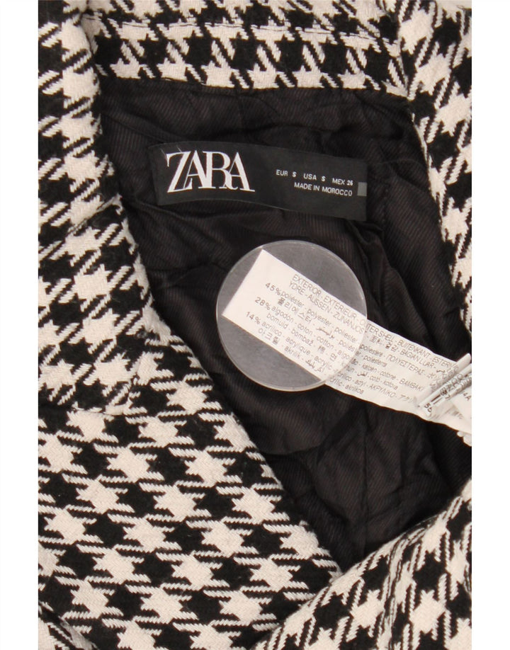 Zara Womens Double Breasted Blazer Jacket UK 10 Small Black Houndstooth