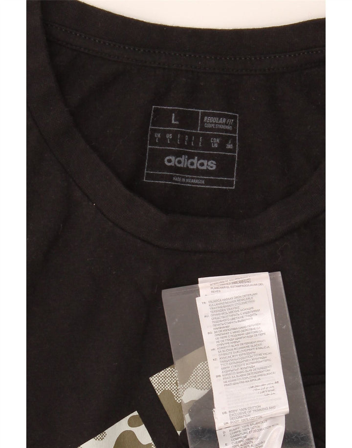 ADIDAS Mens Graphic T-Shirt Top Large Black Cotton Vintage Adidas and Second-Hand Adidas from Messina Hembry 