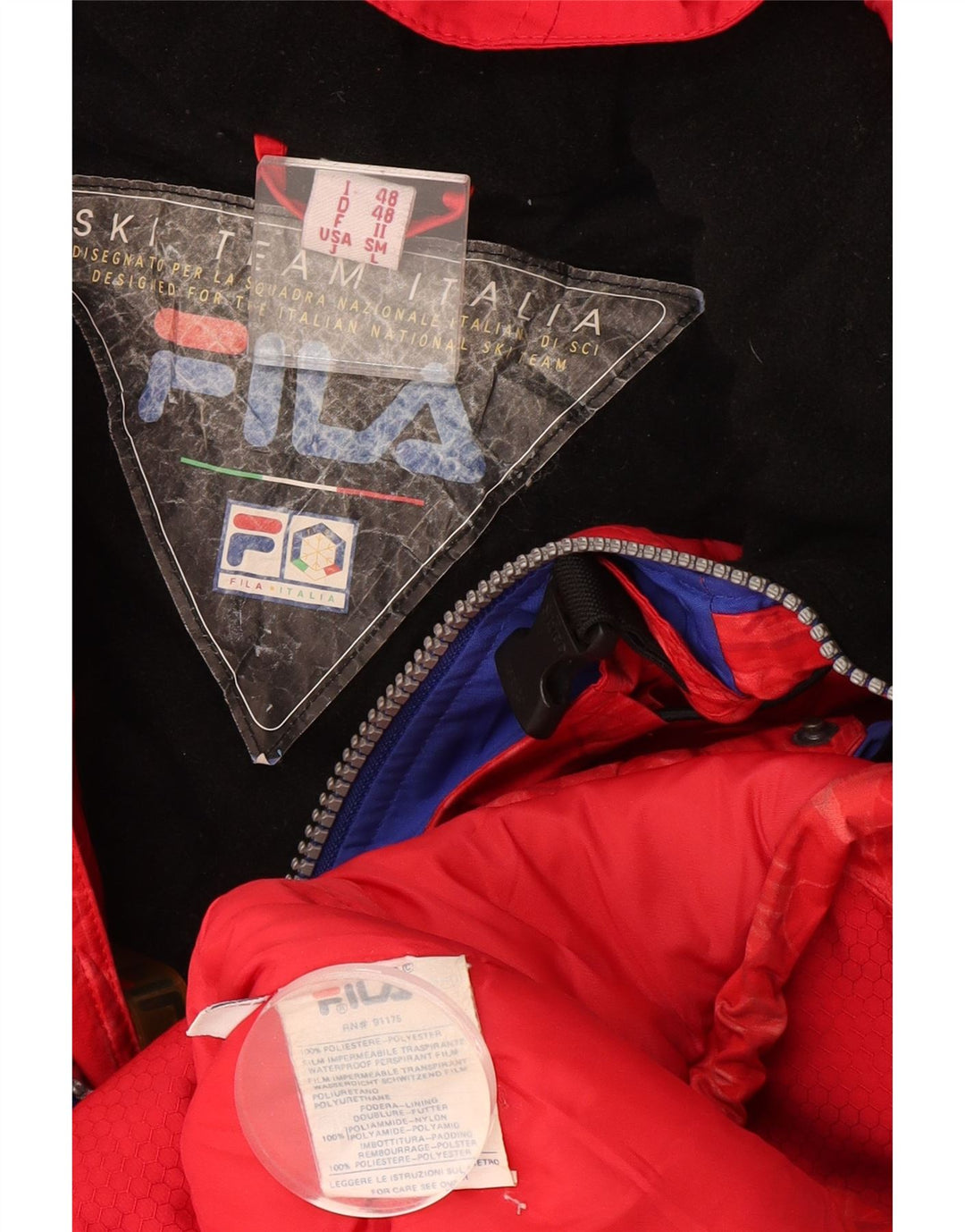 Fila Mens Graphic Hooded Ski Jacket IT 48 XL Red Geometric Polyester