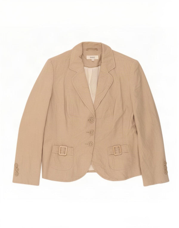 Marks & Spencer Womens 3 Button Blazer Jacket UK 12 Medium Beige Linen