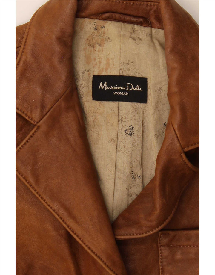 Massimo Dutti Womens 3 Button Leather Blazer Jacket UK 8 Small Brown