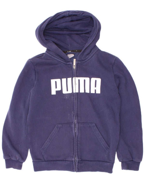 Puma Boys Graphic Zip Hoodie Sweater 9-10 Years Navy Blue Cotton