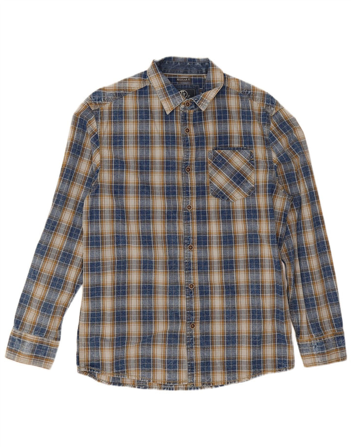 Tom Tompson Mens Regular Fit Shirt Medium Navy Blue Check Cotton