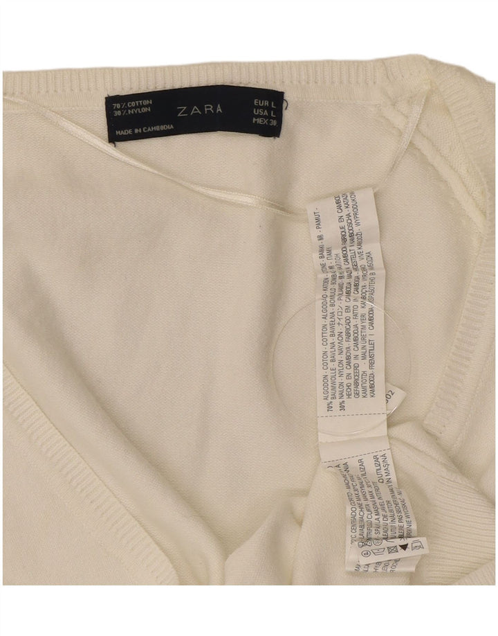Zara Womens Cardigan Sweater UK 14 Large White Cotton