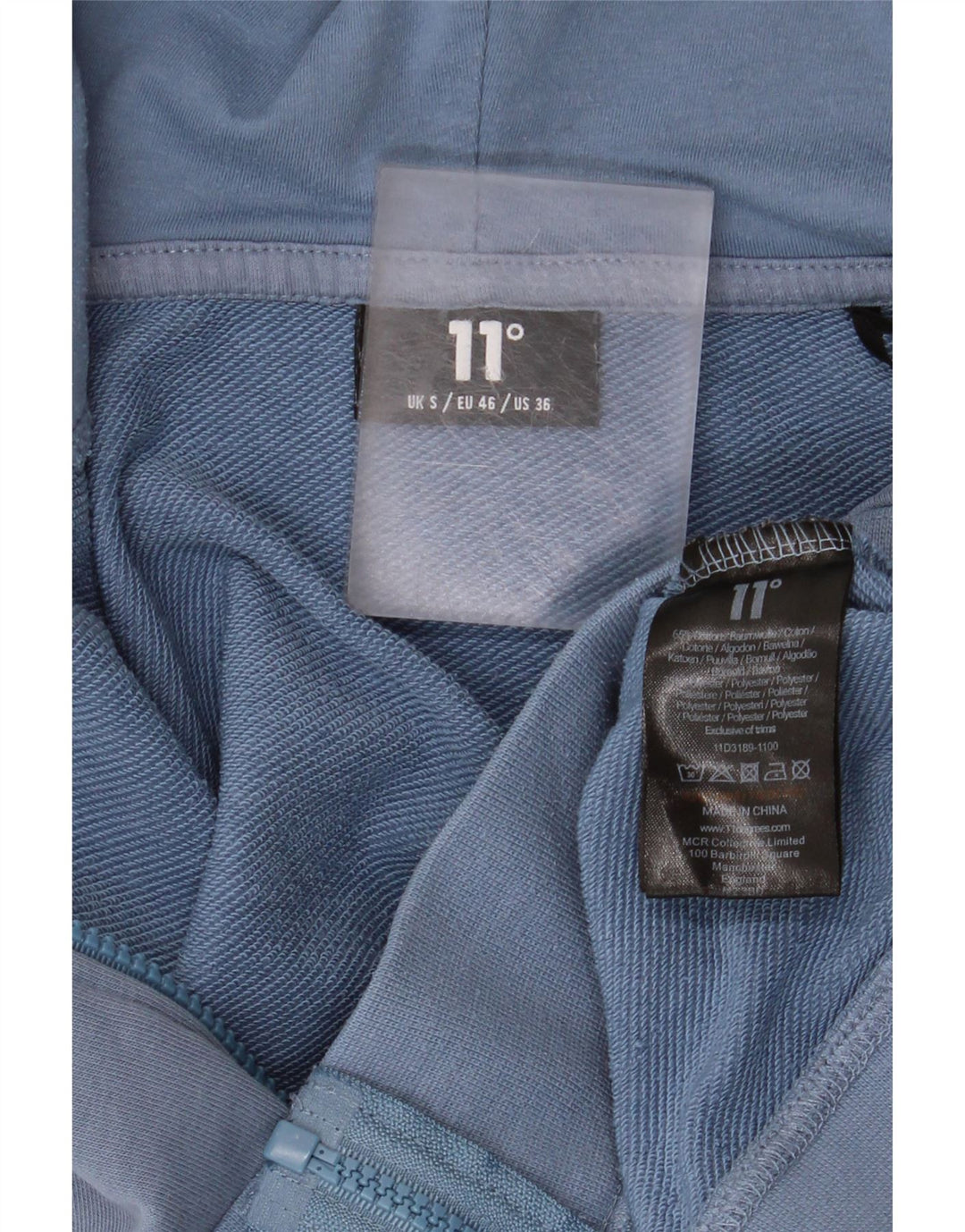 ELEVEN DEGREES Mens Zip Hoodie Sweater Small Blue Cotton