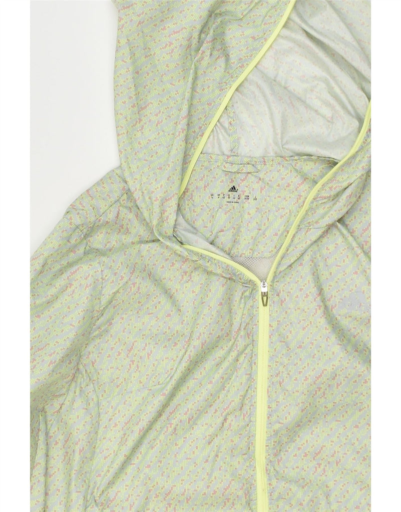 ADIDAS Womens Hooded Rain Jacket UK 14 Large  Green Striped Polyester | Vintage Adidas | Thrift | Second-Hand Adidas | Used Clothing | Messina Hembry 