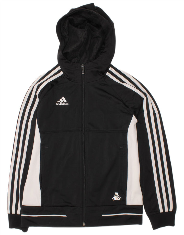 ADIDAS Boys Zip Hoodie Sweater 9-10 Years Black Colourblock Polyester