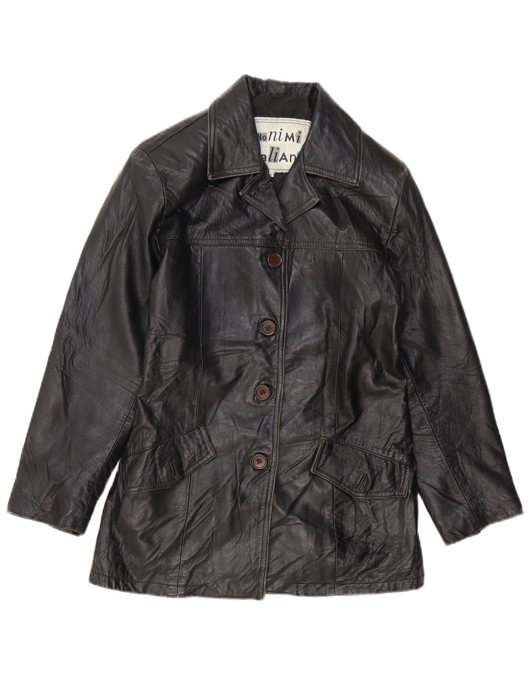 VINTAGE Womens Leather Jacket UK 10 Small Black Leather