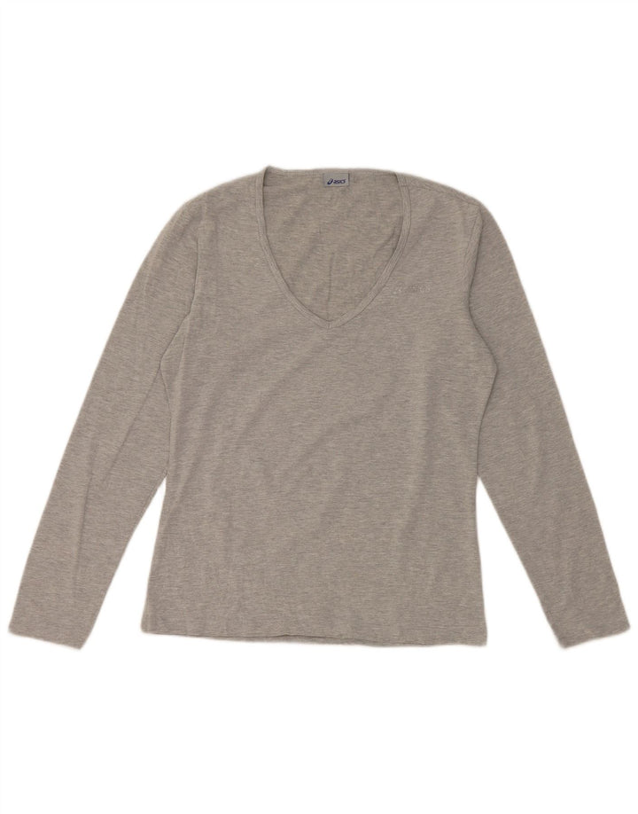 Asics Womens Top Long Sleeve UK 12 Medium Grey Cotton