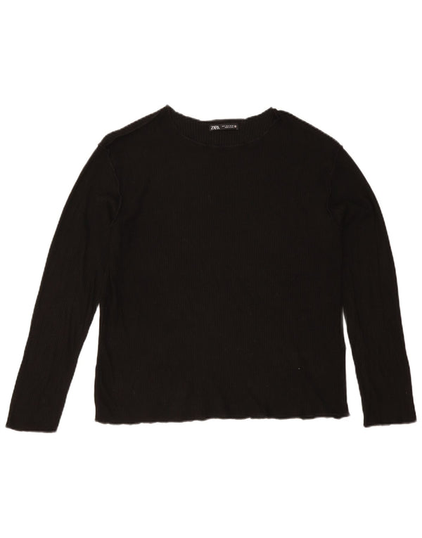 Zara Womens Top Long Sleeve UK 10 Small Black Viscose