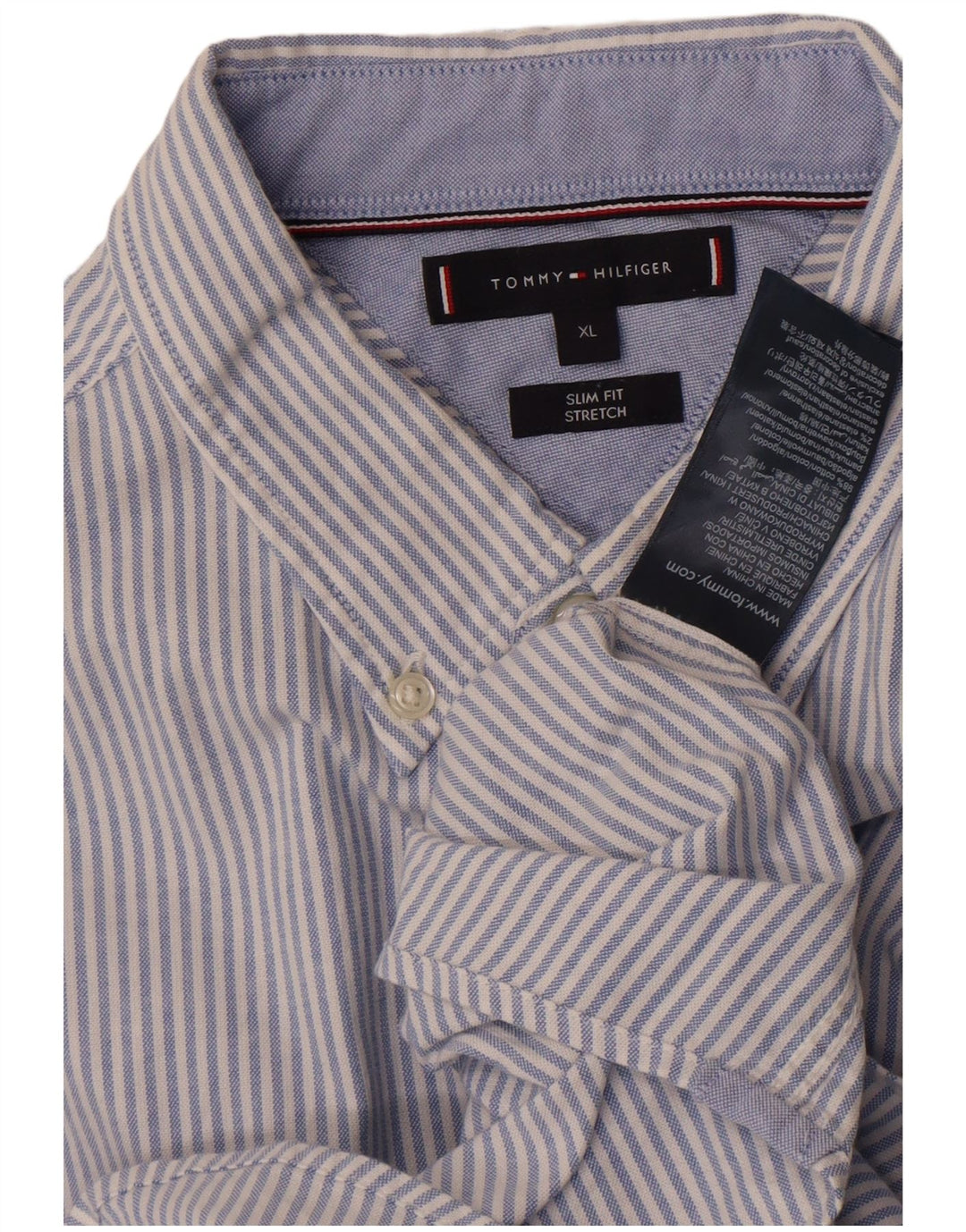 Tommy Hilfiger Mens Slim Fit Shirt XL Blue Striped Cotton
