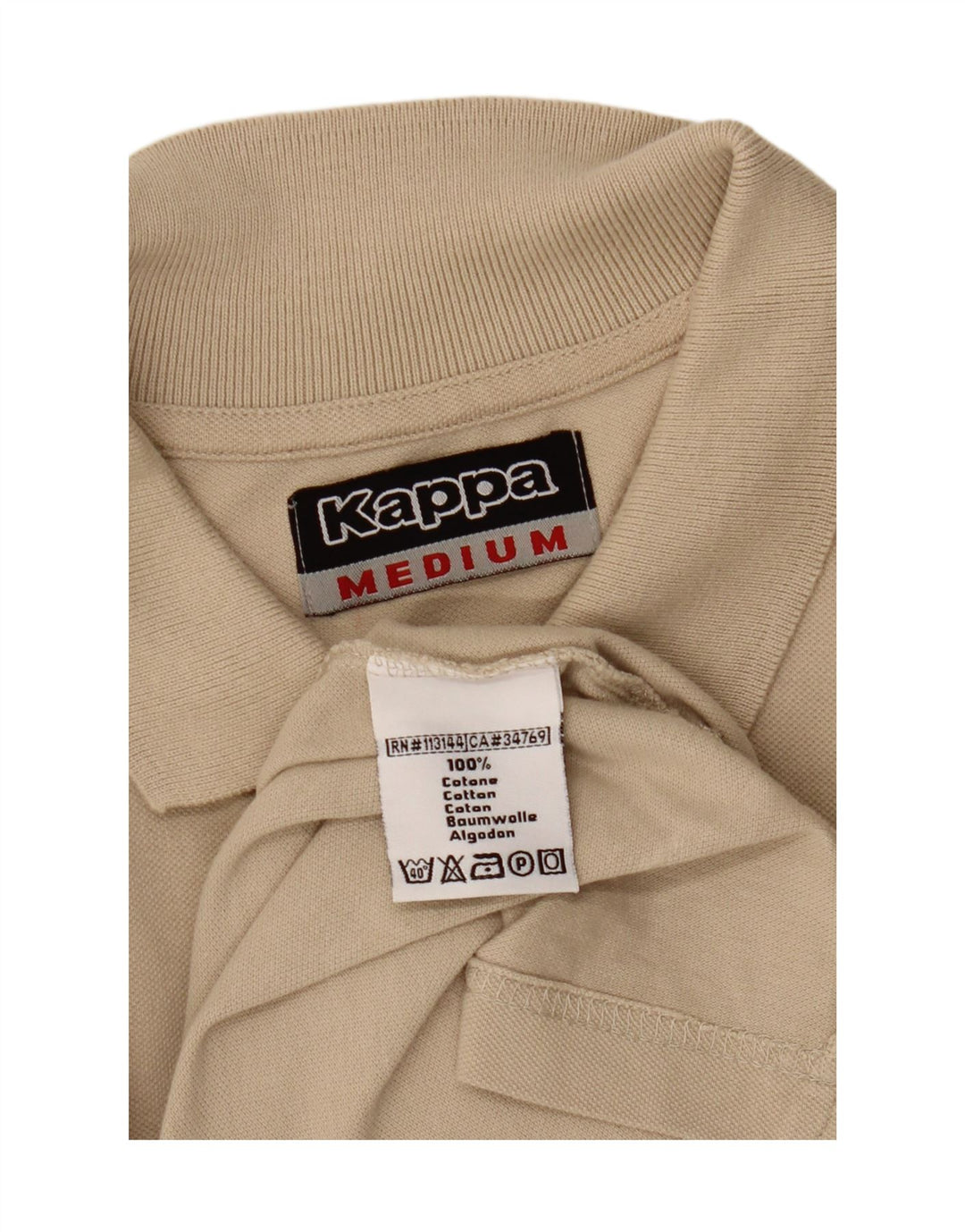 KAPPA Mens Long Sleeve Polo Shirt Medium Beige Cotton