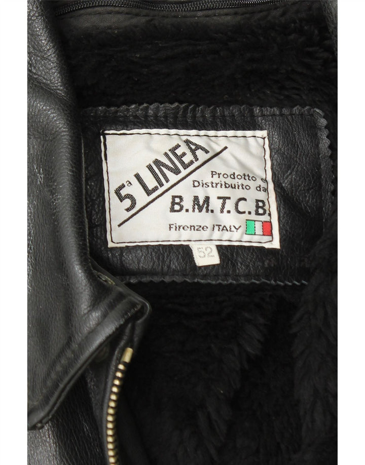 Vintage Mens Military Leather Jacket IT 52 XL Black Leather