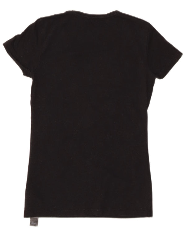 EMPORIO ARMANI Womens Graphic T-Shirt Top UK 8 Small Black Cotton