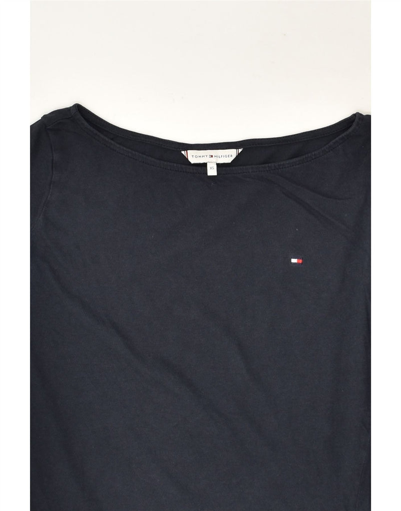 TOMMY HILFIGER Womens Top 3/4 Sleeve UK 6 XS Navy Blue Cotton | Vintage Tommy Hilfiger | Thrift | Second-Hand Tommy Hilfiger | Used Clothing | Messina Hembry 