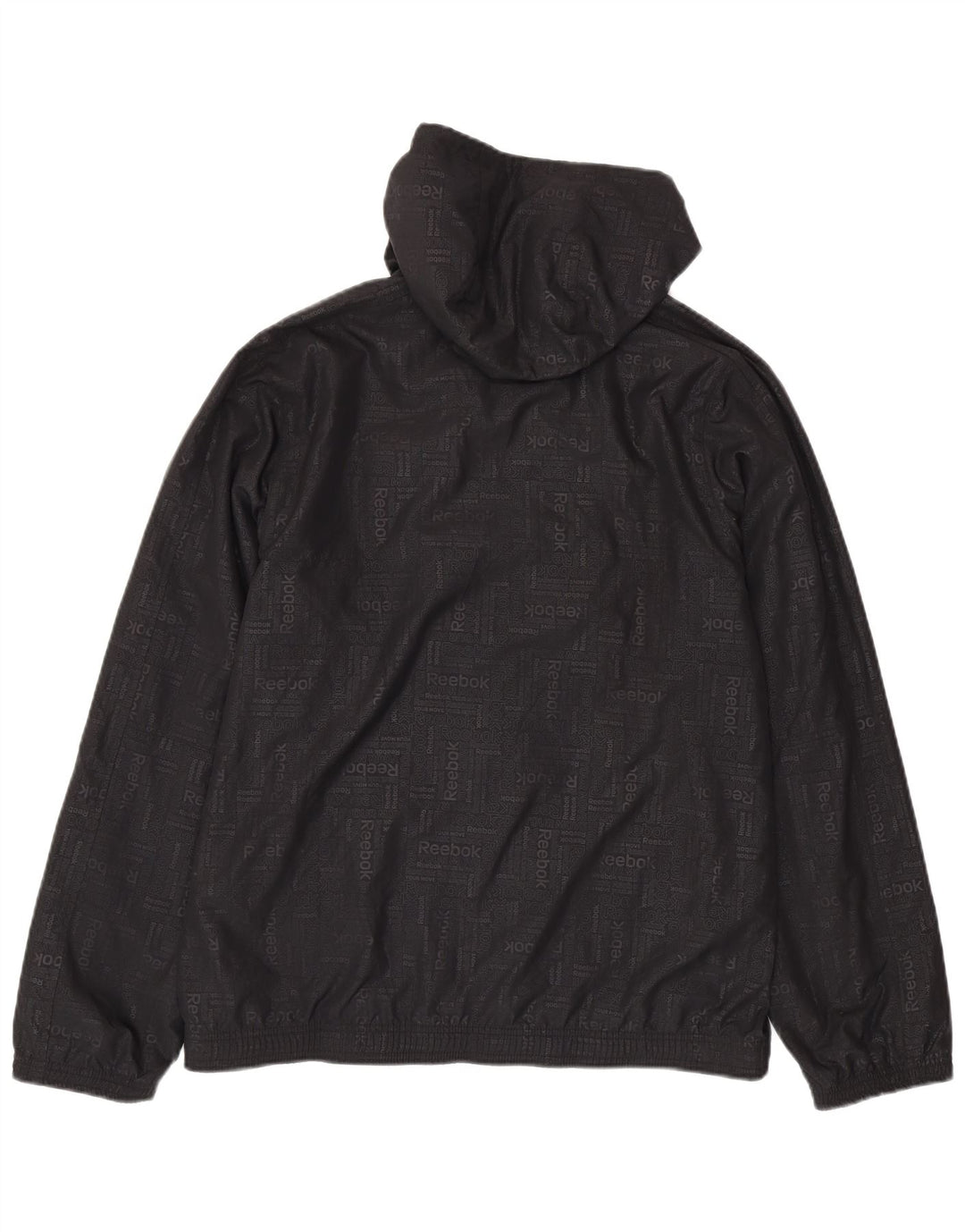 REEBOK Mens Graphic Hooded Rain Jacket UK 40 Large Black Polyester