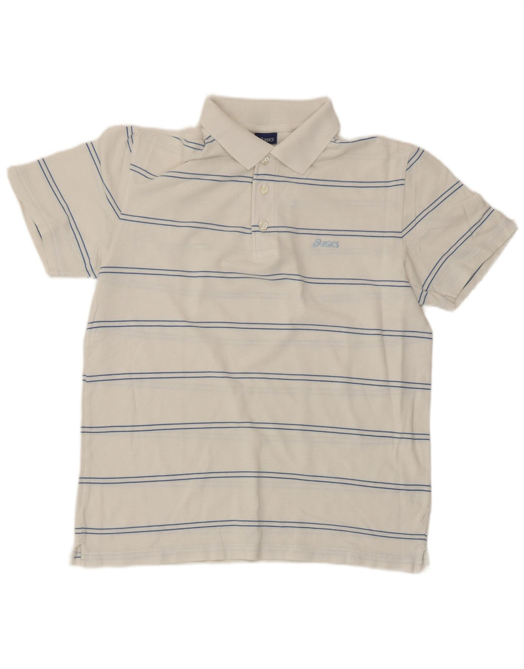 Asics Mens Polo Shirt Medium White Striped Cotton