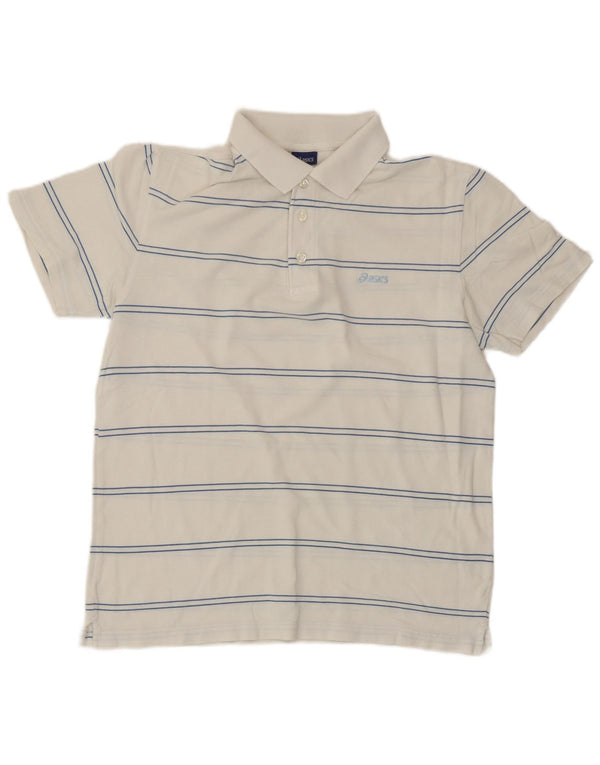 Asics Mens Polo Shirt Medium White Striped Cotton