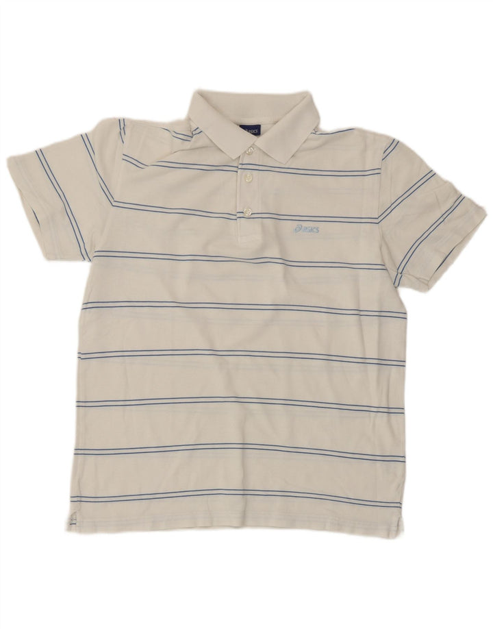 Asics Mens Polo Shirt Medium White Striped Cotton