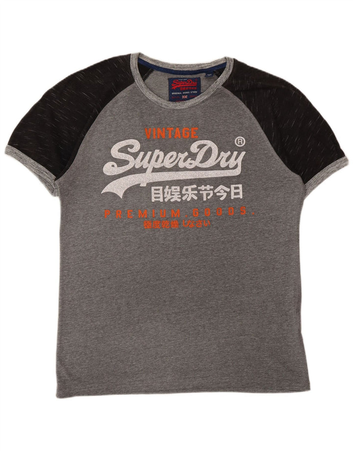 SUPERDRY Mens Graphic T-Shirt Top Large Grey Colourblock Cotton