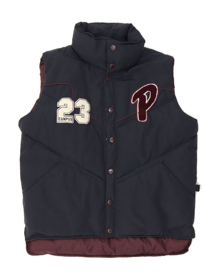 PICKWICK Mens Graphic Padded Gilet UK 36 Small Navy Blue Nylon Vintage Pickwick and Second-Hand Pickwick from Messina Hembry 