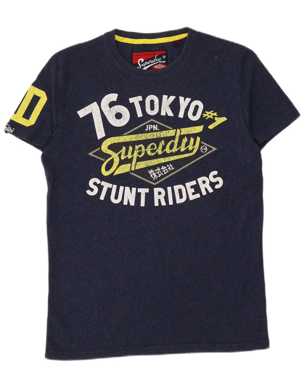 SUPERDRY Mens Graphic T-Shirt Top Medium Navy Blue Cotton