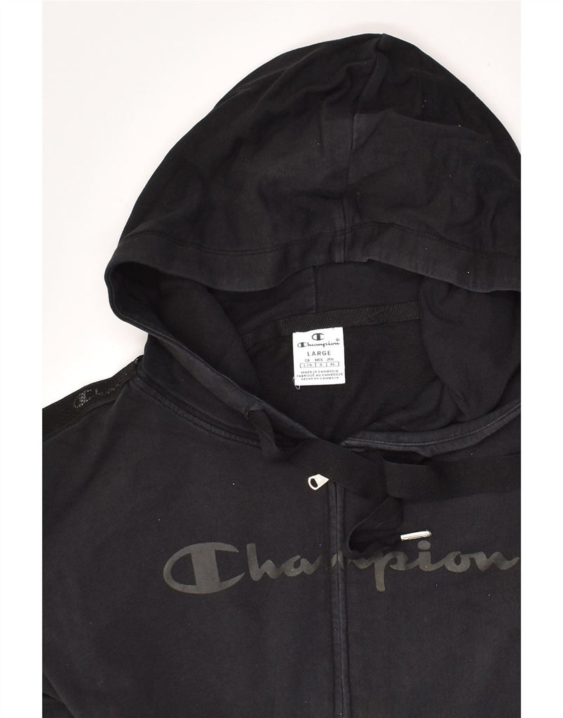 CHAMPION Mens Graphic Zip Hoodie Sweater Large Black Cotton | Vintage Champion | Thrift | Second-Hand Champion | Used Clothing | Messina Hembry 