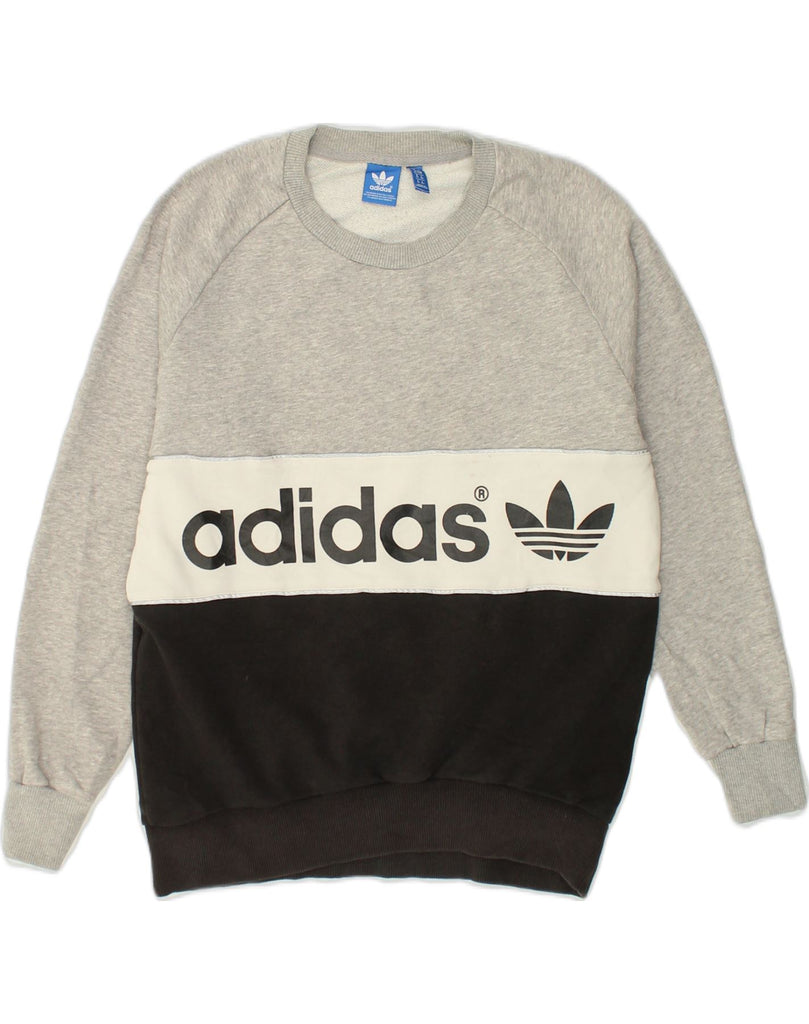 ADIDAS Womens Graphic Sweatshirt Jumper UK 10 Small Grey Colourblock | Vintage Adidas | Thrift | Second-Hand Adidas | Used Clothing | Messina Hembry 