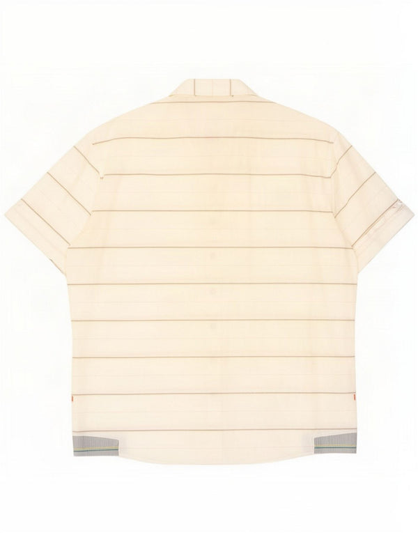 Hugo Boss Mens Short Sleeve Shirt Large Off White Striped Cotton