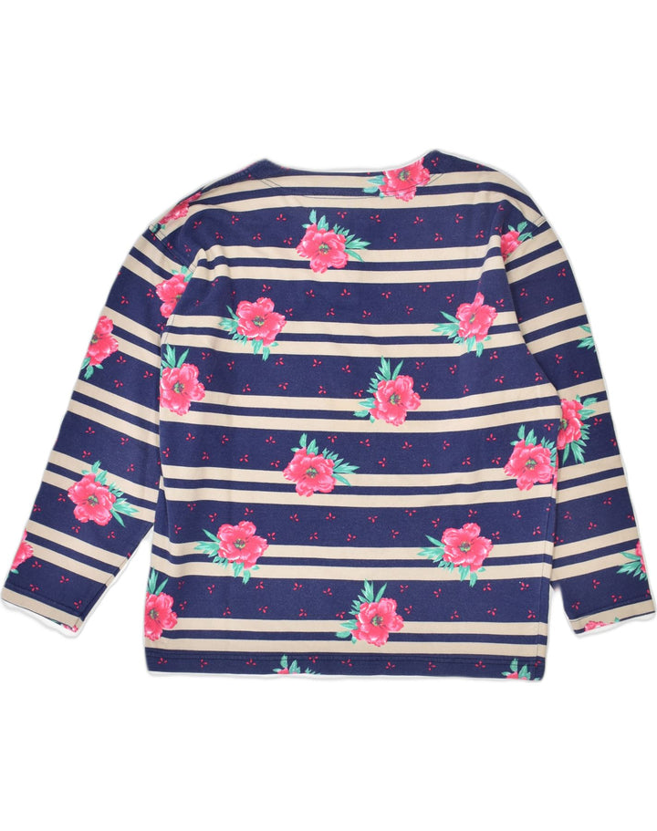 STEFANEL Womens Button Neck Sweatshirt Jumper UK 18 XL Navy Blue Striped | Vintage | Thrift | Second-Hand | Used Clothing | Messina Hembry 