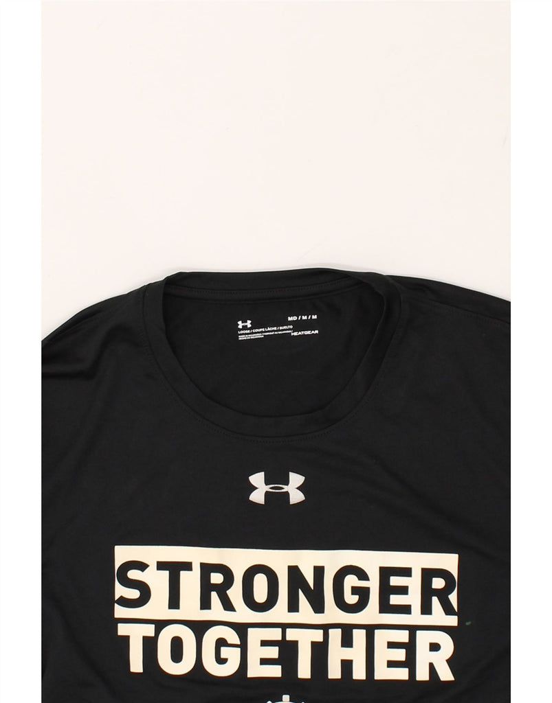 UNDER ARMOUR Mens Heat Gear Graphic Top Long Sleeve Medium Black Polyester | Vintage Under Armour | Thrift | Second-Hand Under Armour | Used Clothing | Messina Hembry 