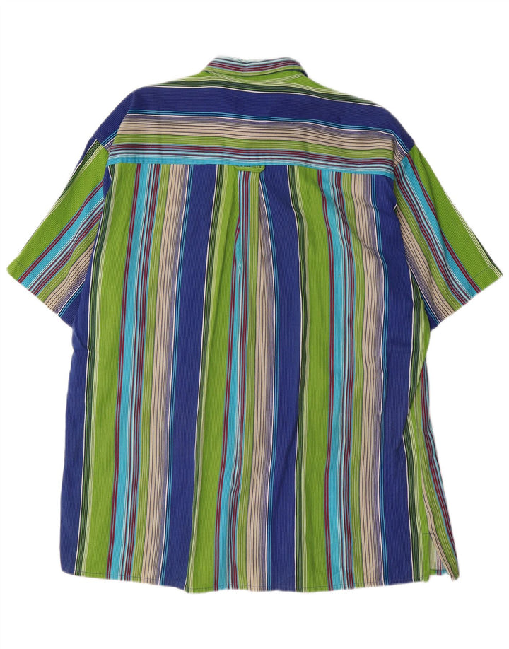 VINTAGE Mens Short Sleeve Shirt Large Multicoloured Striped Cotton