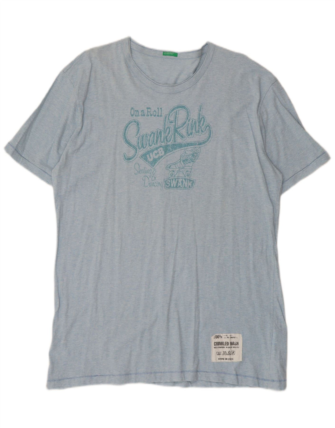 Benetton Mens Graphic T-Shirt Top 2XL Blue Cotton