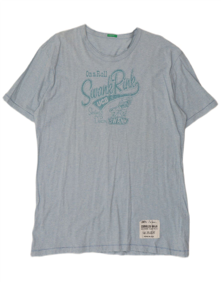 Benetton Mens Graphic T-Shirt Top 2XL Blue Cotton