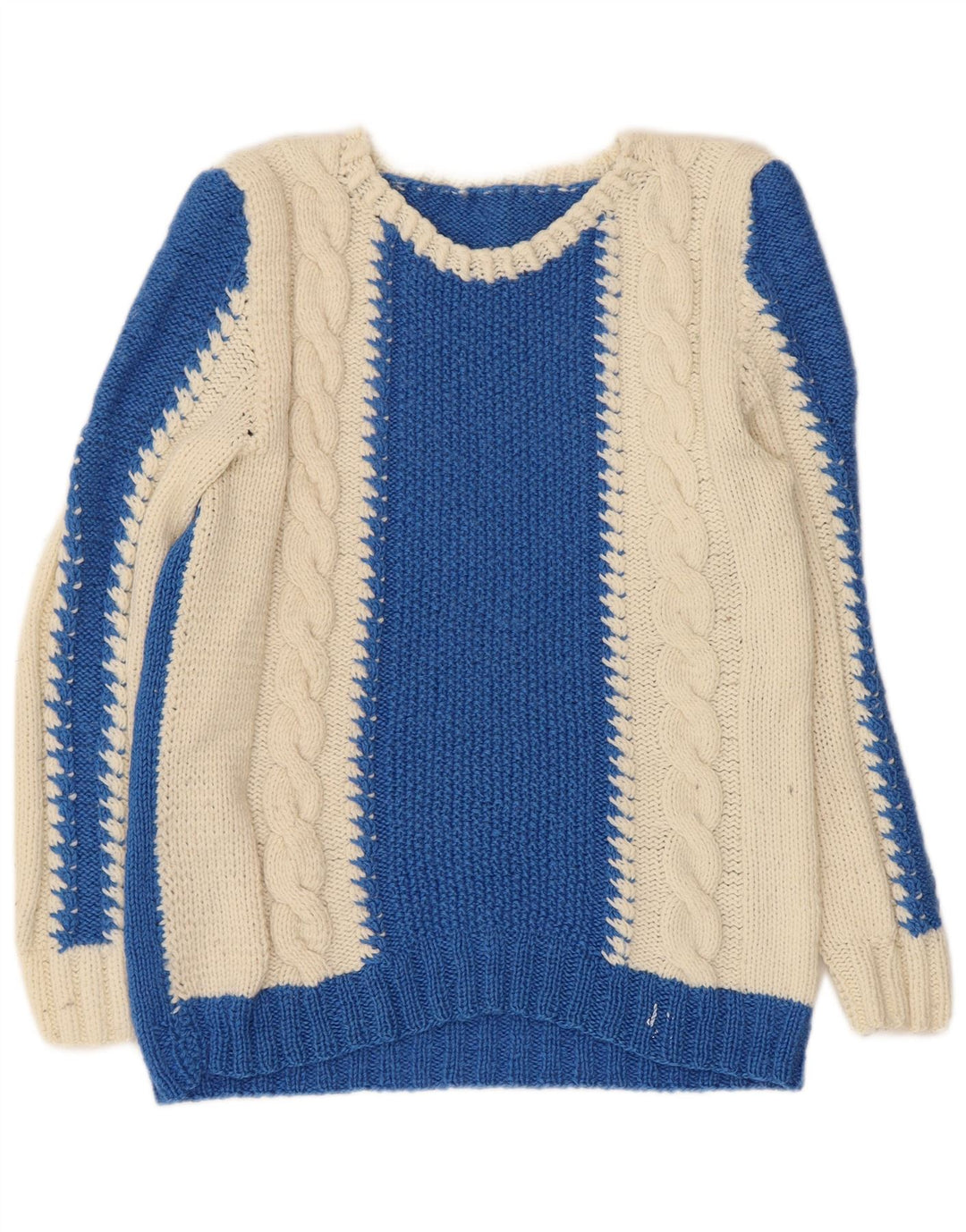 VINTAGE Womens V-Neck Jumper Sweater UK 10 Small Blue Colourblock