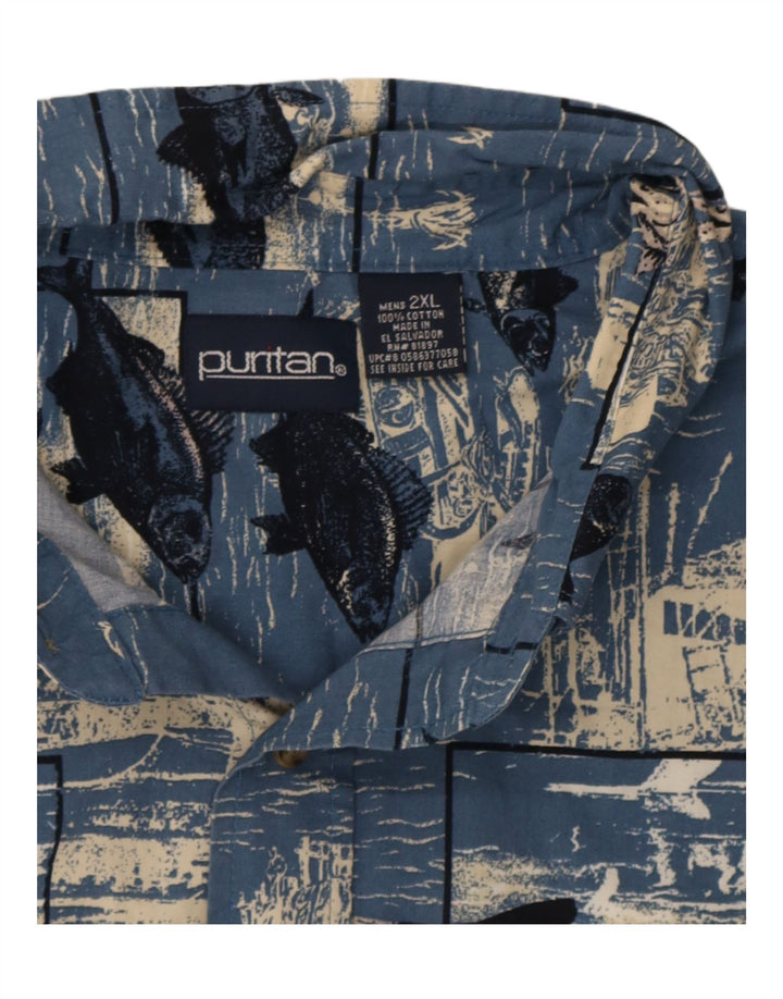 Puritan Mens Graphic Short Sleeve Shirt 2XL Blue Cotton