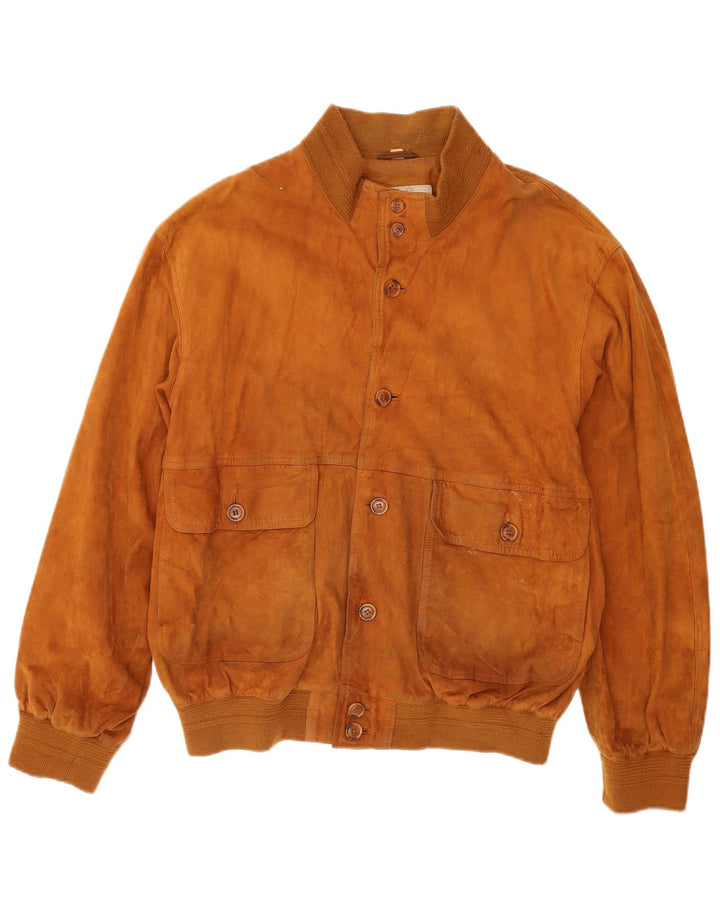 Vintage Mens Suede Bomber Jacket UK 42 XL Brown Leather