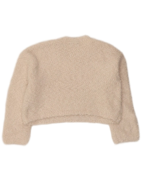 Zara Womens Crop Oversized Crew Neck Jumper Sweater UK 10 Small Off White