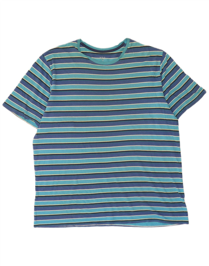 Marks & Spencer Mens T-Shirt Top Medium Blue Striped