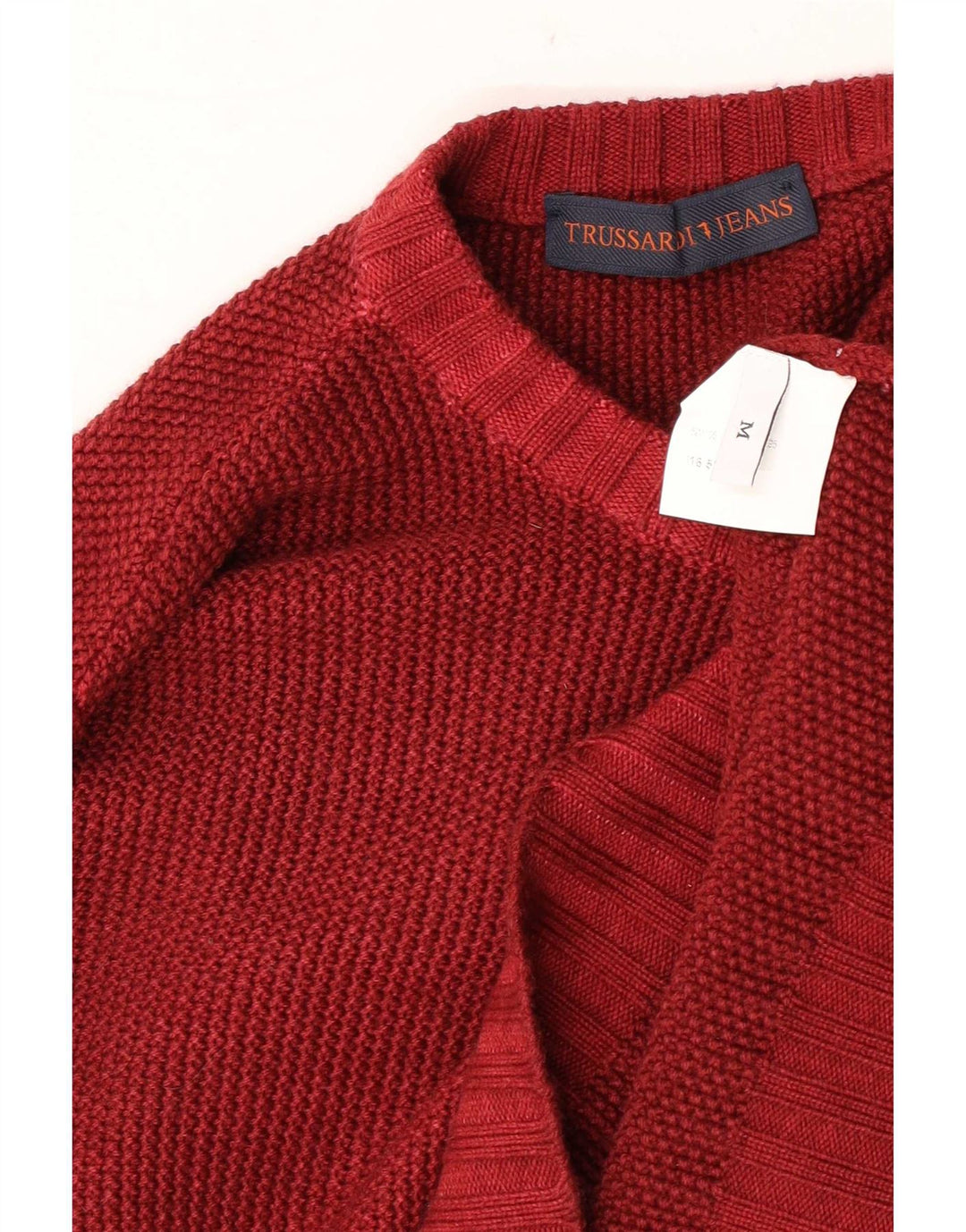 Trussardi Jeans Mens Crew Neck Jumper Sweater Medium Red
