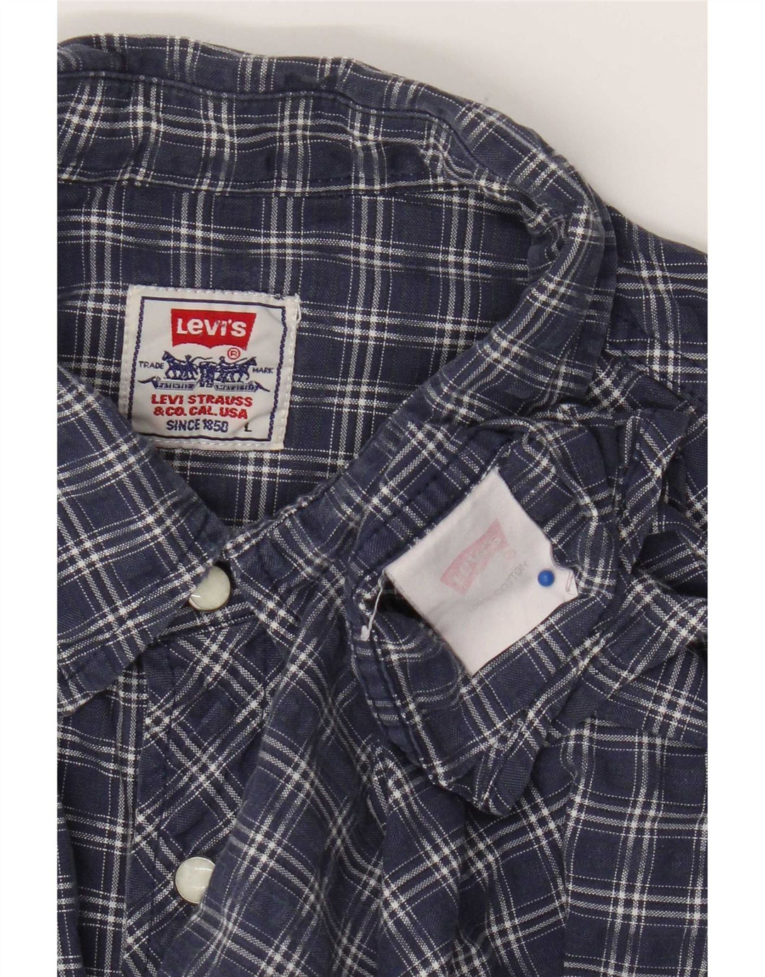 Levi's Mens Shirt Large Navy Blue Check Cotton