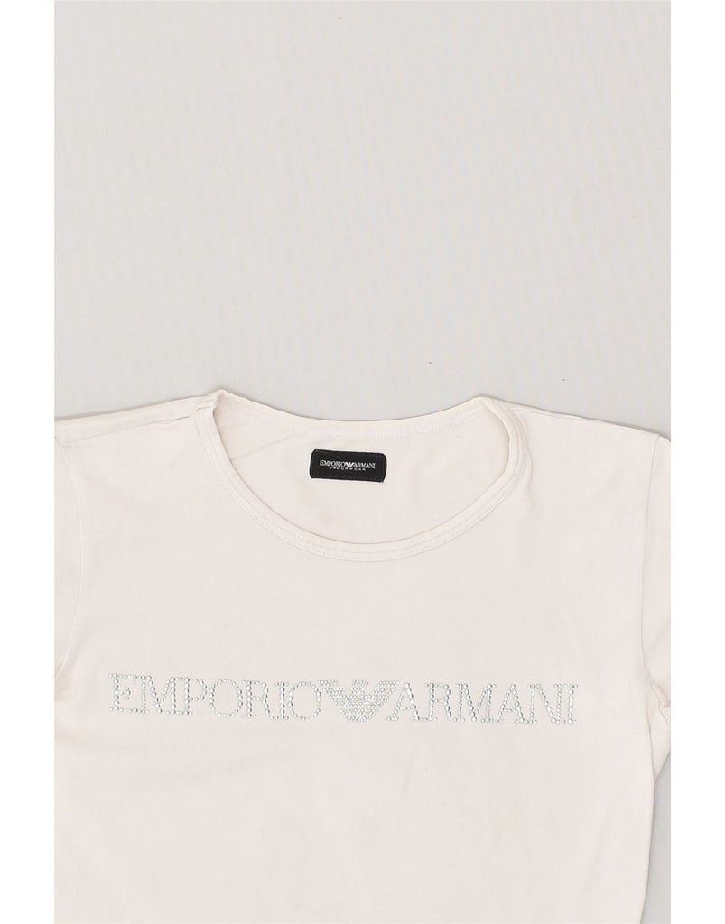 EMPORIO ARMANI Womens Graphic T-Shirt Top UK 6 XS White Cotton | Vintage Emporio Armani | Thrift | Second-Hand Emporio Armani | Used Clothing | Messina Hembry 