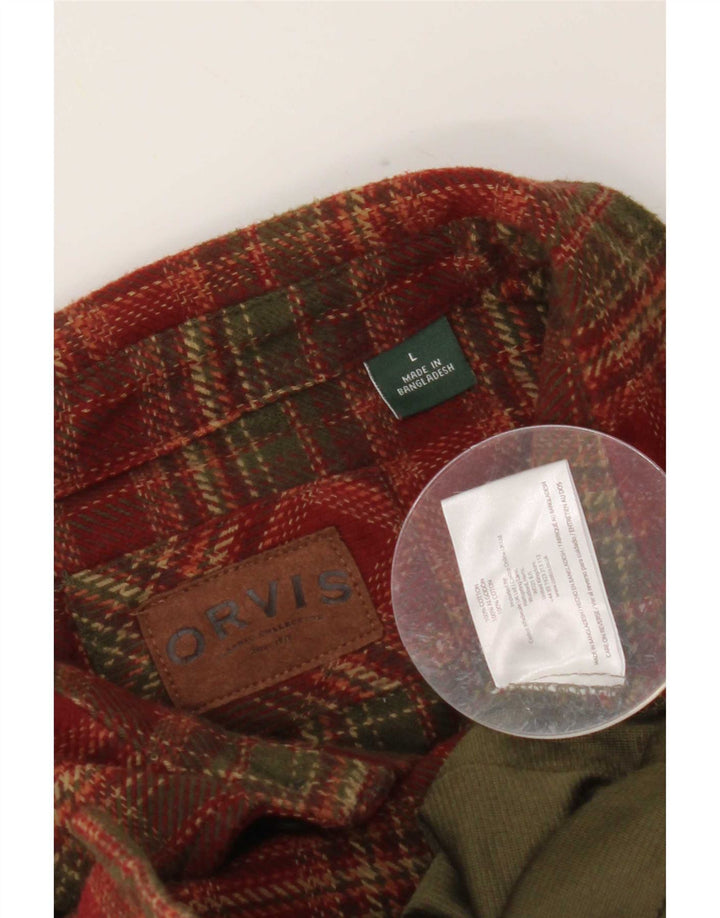 Orvis Mens Flannel Shirt Large Red Plaid Cotton